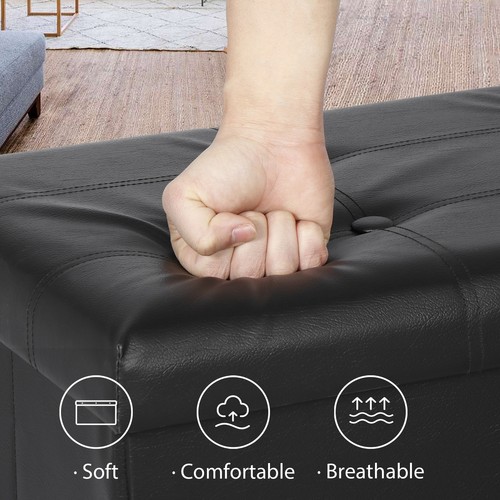 43" Folding Storage Ottoman Bench Faux Leather Footrest Chest with Divider Black