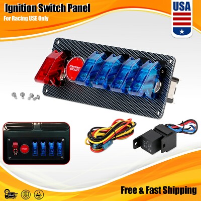 Carbon Ignition Switch Panel Engine Start Push Button LED 12V Toggle Racing Car
