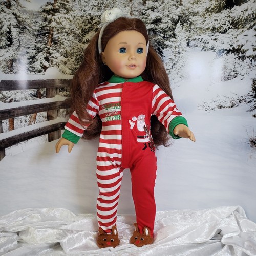 American Girl Doll Saige Refurbed pierced ears Christmas Santa Lil Helper PJs
