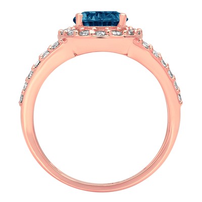 Pre-owned Pucci 2.2 Oval Split Shank London Blue Topaz Promise Bridal Wedding Ring 14k Rose Gold In D
