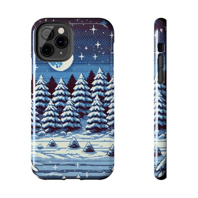 Pixel Art of Snow Covered Pine Trees Tough Phone Case