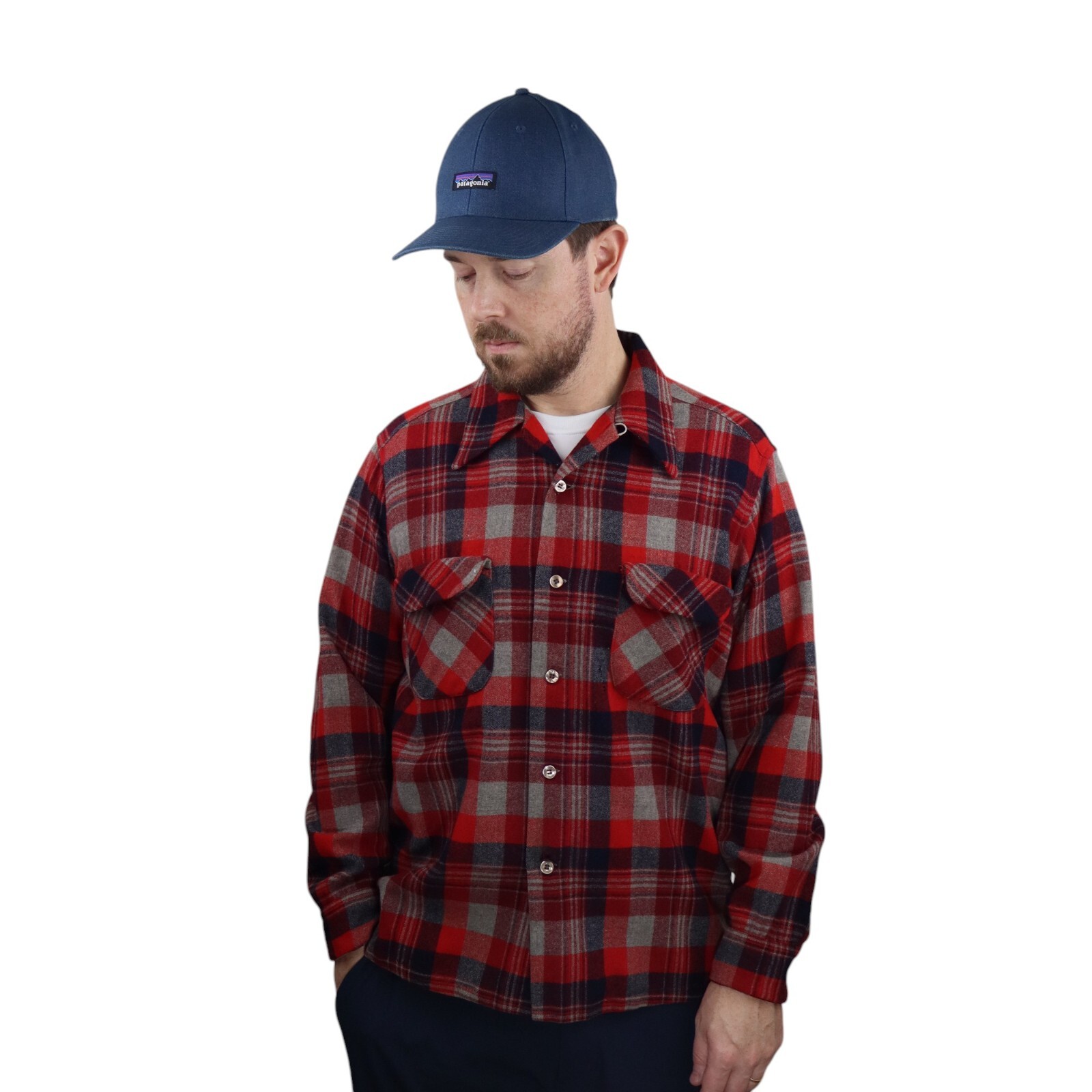 Vtg 70s Pendleton Wool Flannel Plaid Loop Collar Board Shirt