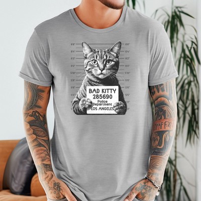 Bad Kitty Shirt, Cool Cat mugshot shirt, Cat Mom Dad Shirt Gift, Aesthetic Cat T