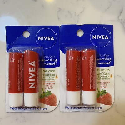 2PACK Nivea Strawberry Lip Care Dual Pack 0.34oz Tinted Scented