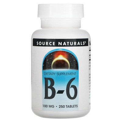 Source Naturals B-6 100 мг 250 таблеток Без молочных продуктов, без яиц, без ароматизаторов,