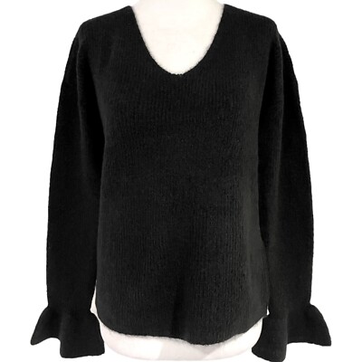 New Vero Moda Ruffle Cuff Long Sleeve V-Neck Sweater Simone Black Size XS