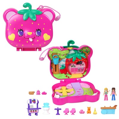 Polly Pocket Dolls and Playset, Travel Toy with Fidget Exterior, Straw-beary Pat