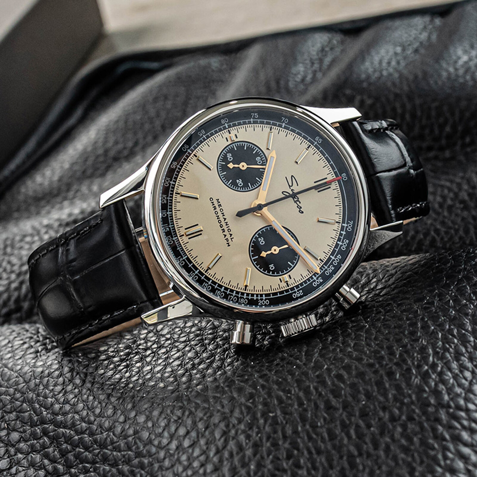 Pre-owned Sugess Chrono Heritage Swanneck Panda Dial Chrono Watch Seagull 1963 Supank005sn