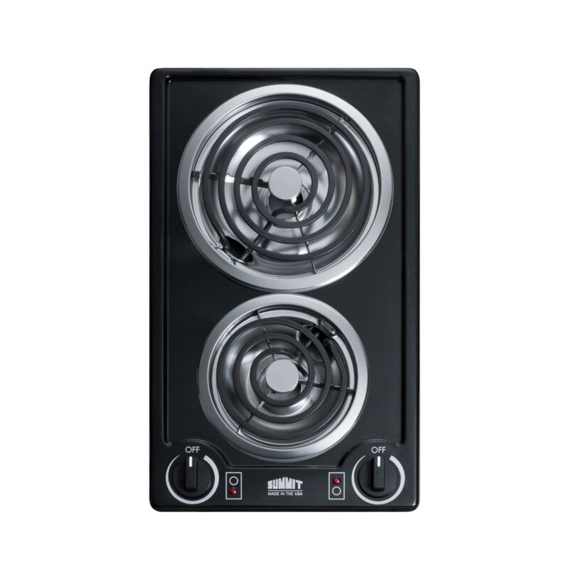 Summit CCE212BL Electric Radiant Cooktop with Manual Controls, 2 Burners