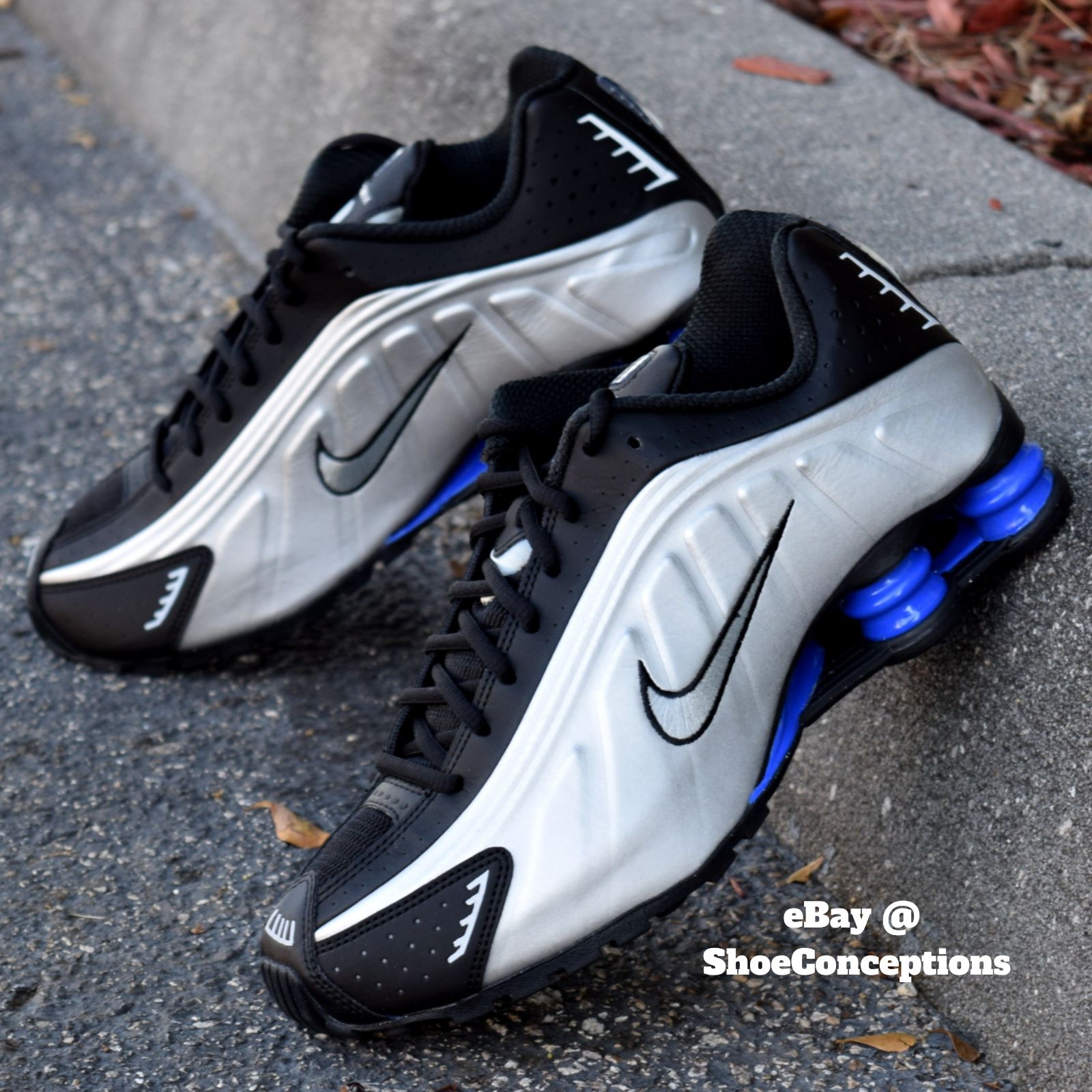 Nike Shox R4 Shoes Black Metallic Silver Racer Blue AR3565 Nike Shox R4 Shoes Black Metallic Silver Racer Blue AR3565