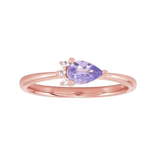 Pre-owned Welry Pear-cut Tanzanite Ring With White Topaz In Rose Gold, Size 7