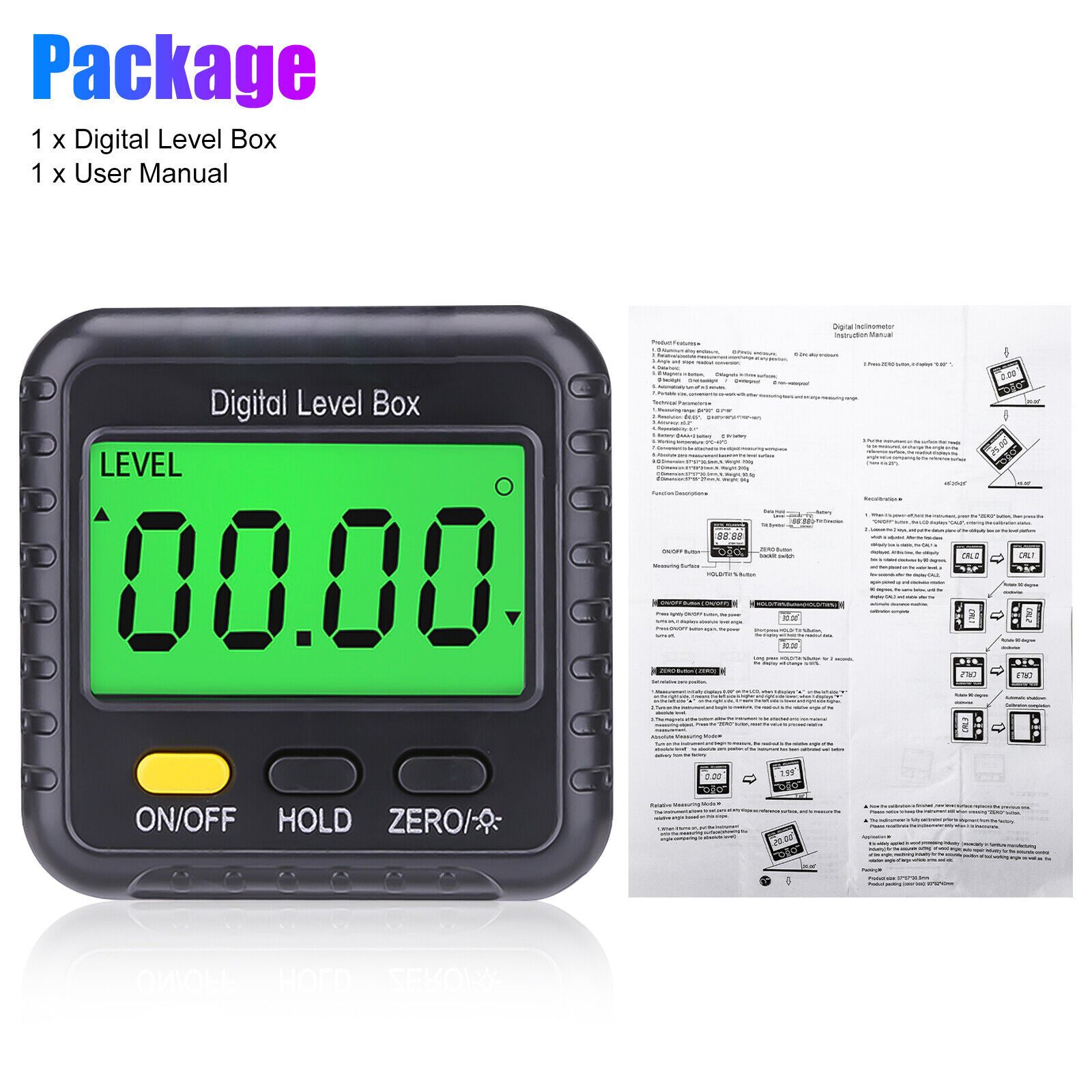 4*90 Magnetic Digital Inclinometer Level Box Gauge Angle Meter Finder ...