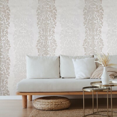 Harmony tan off white striped damask beige champagne metallic wallpaper 3D