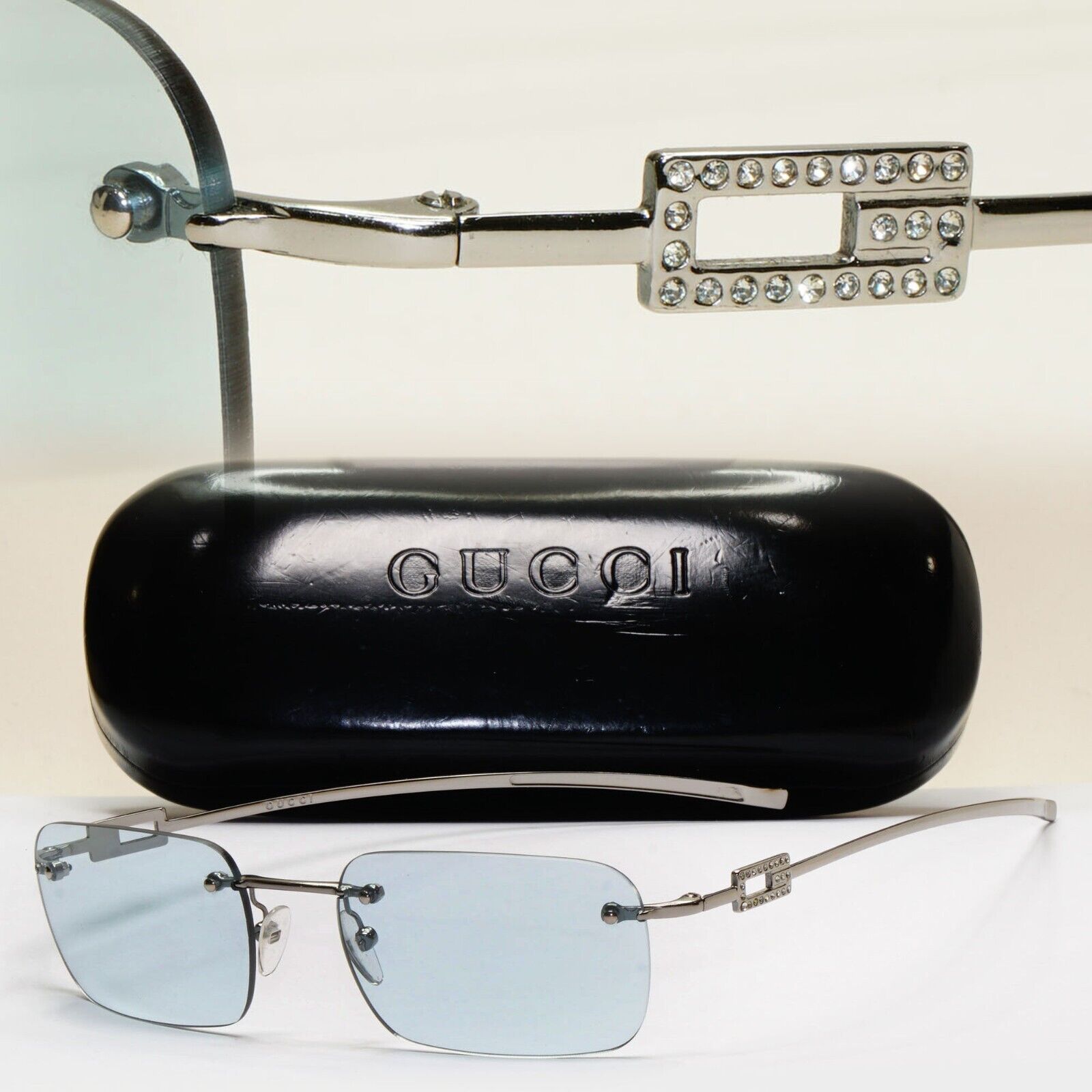 Gucci Sunglasses 1997 Vintage Rimless Blue Silver GG 1777 Gucci Sunglasses 1997 Vintage Rimless Blue Silver GG 1777