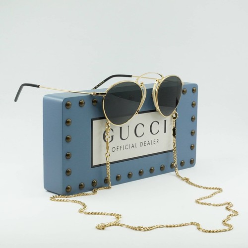 Pre-owned Gucci Gg1034s 002 Gold/grey 48-22-145 Sunglasses In Gray