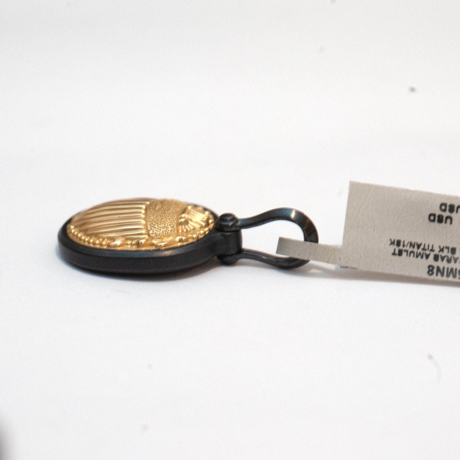 Pre-owned David Yurman Mens Petrvs Scarab Amulet Enhancer In Black Titanium & 18k Gold In Yellow