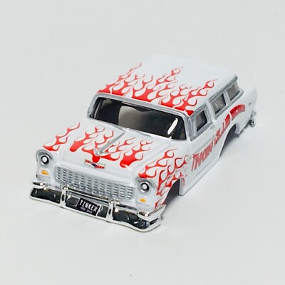 Auto World 1955 Chevy Bel Air Nomad Body, White Red Flames, Fits X-Traction AFX