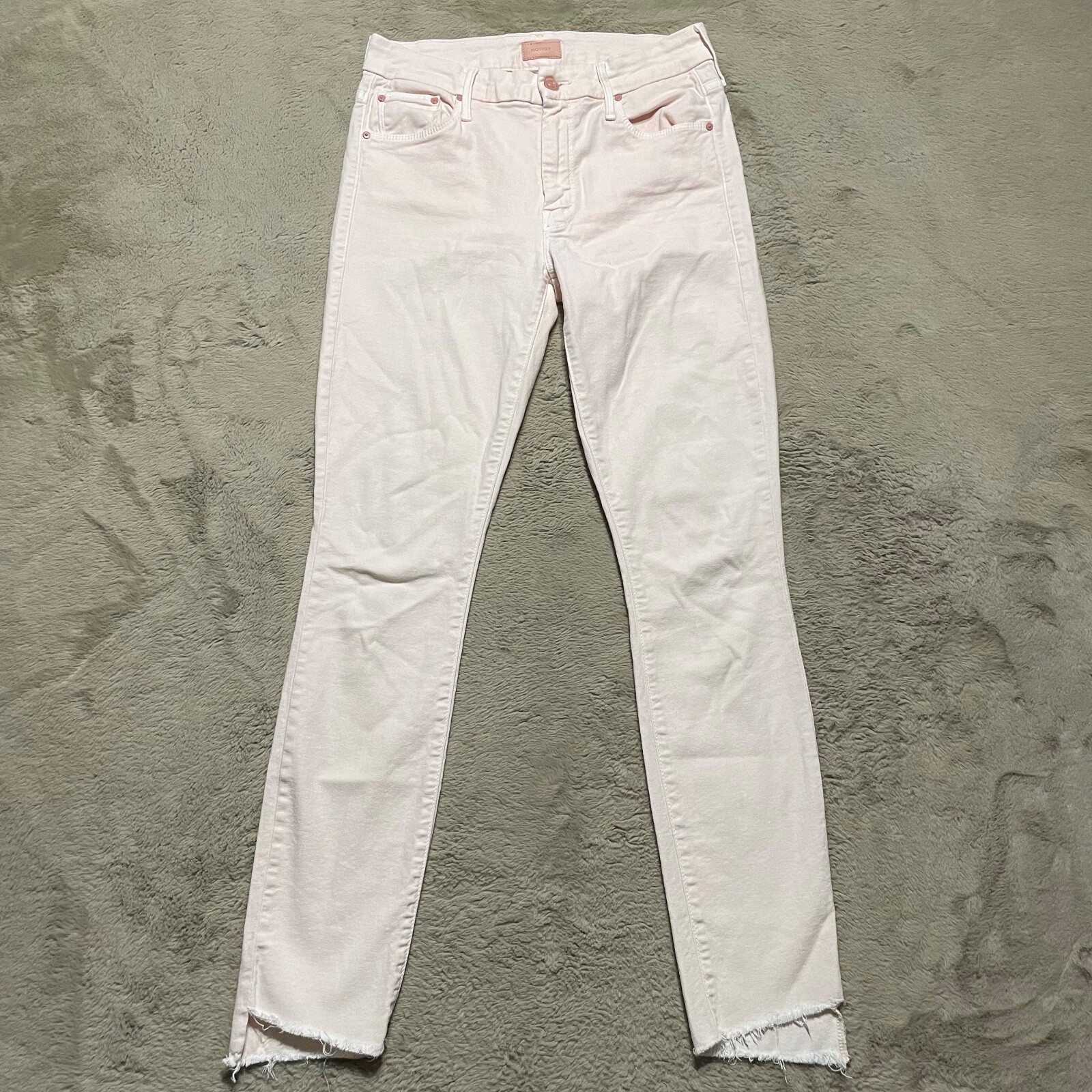 Mother The Looker Ankle Step Fray Jeans Womens Size 27 Pink