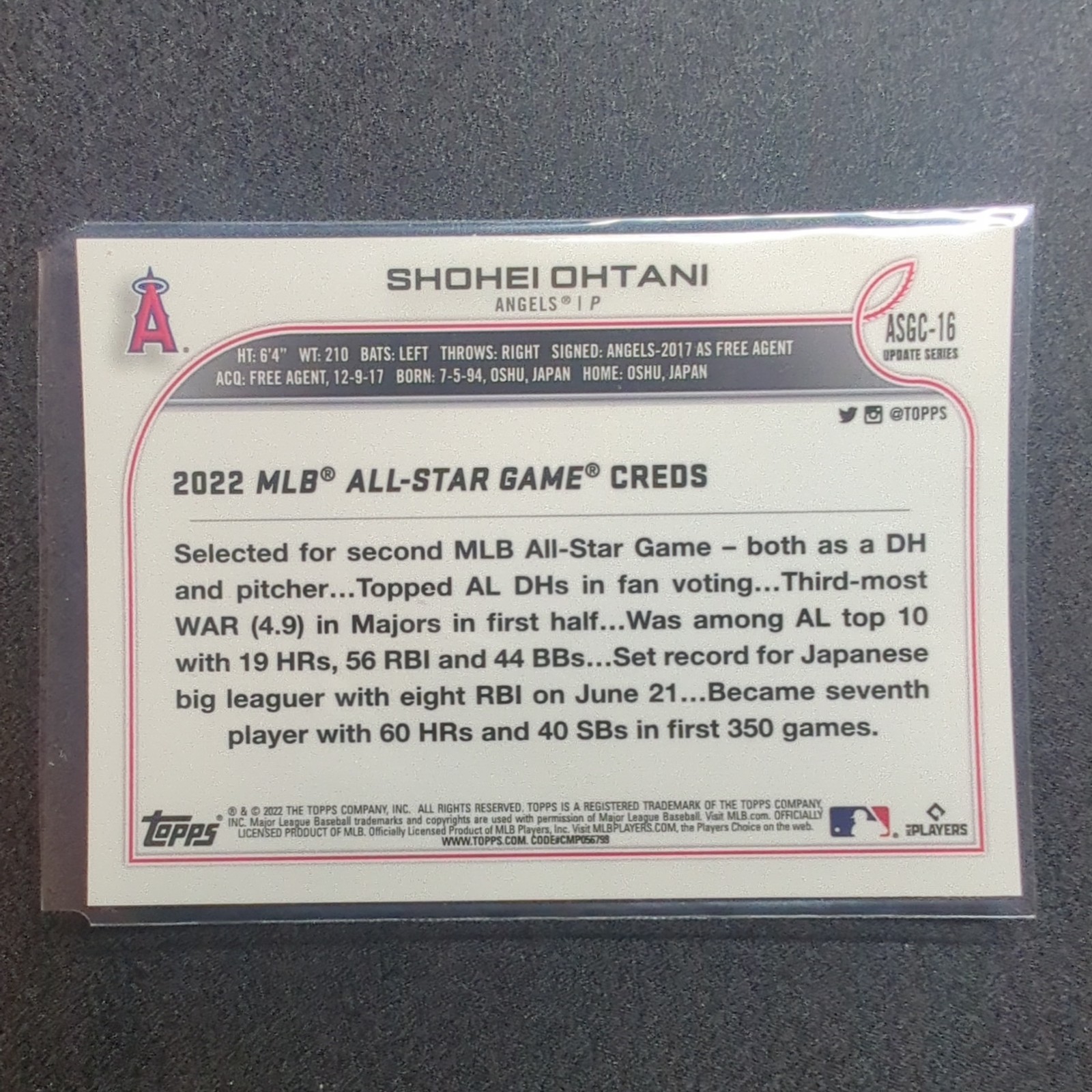 2022 Topps Chrome Update Shohei Ohtani All Star Game Refractor #ASGC-16 Angels