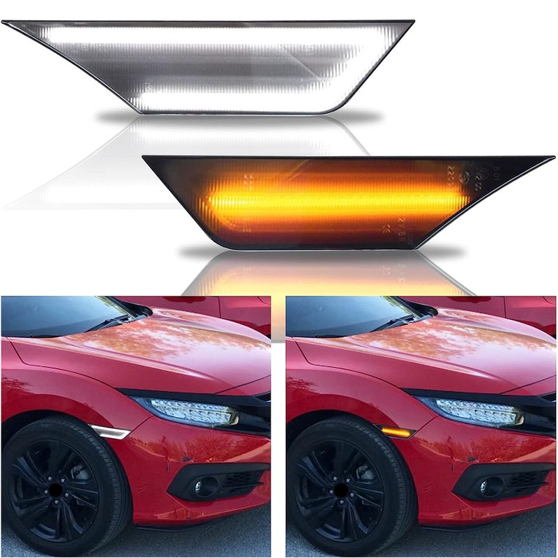 Front Side Marker White Daytime Running Light for Honda Civic 10th Gen 2016-2021