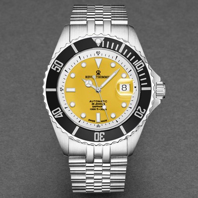 Pre-owned Revue Thommen Men's 'diver' Yellow Dial Ss Bracelet Swiss Automatic 17571.2930
