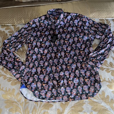 New Visconti Black Long Sleeve Shirt Mens Size S Retail 145.00 Skull Skull