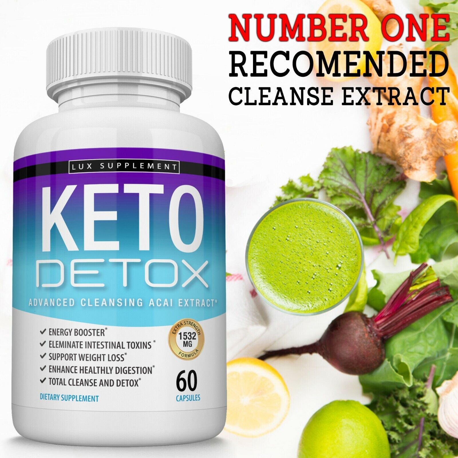 Keto Diet DETOX Pills 1532 MG - Ketosis Weight Loss Supplements Fat Burn & Carb 
