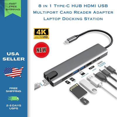 8 in 1 USB C Hub Multiport  Adapter For MacBook Pro/Air iPad Pro Laptop