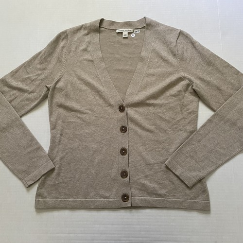 Banana Republic Womens L Oatmeal V Neck Cardigan Sweater Silk Cashmere