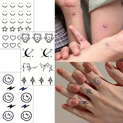 3pcs Smiling Face Cute Bear Temporary Tattoo Small Star Heart Finger Fake Tattoo
