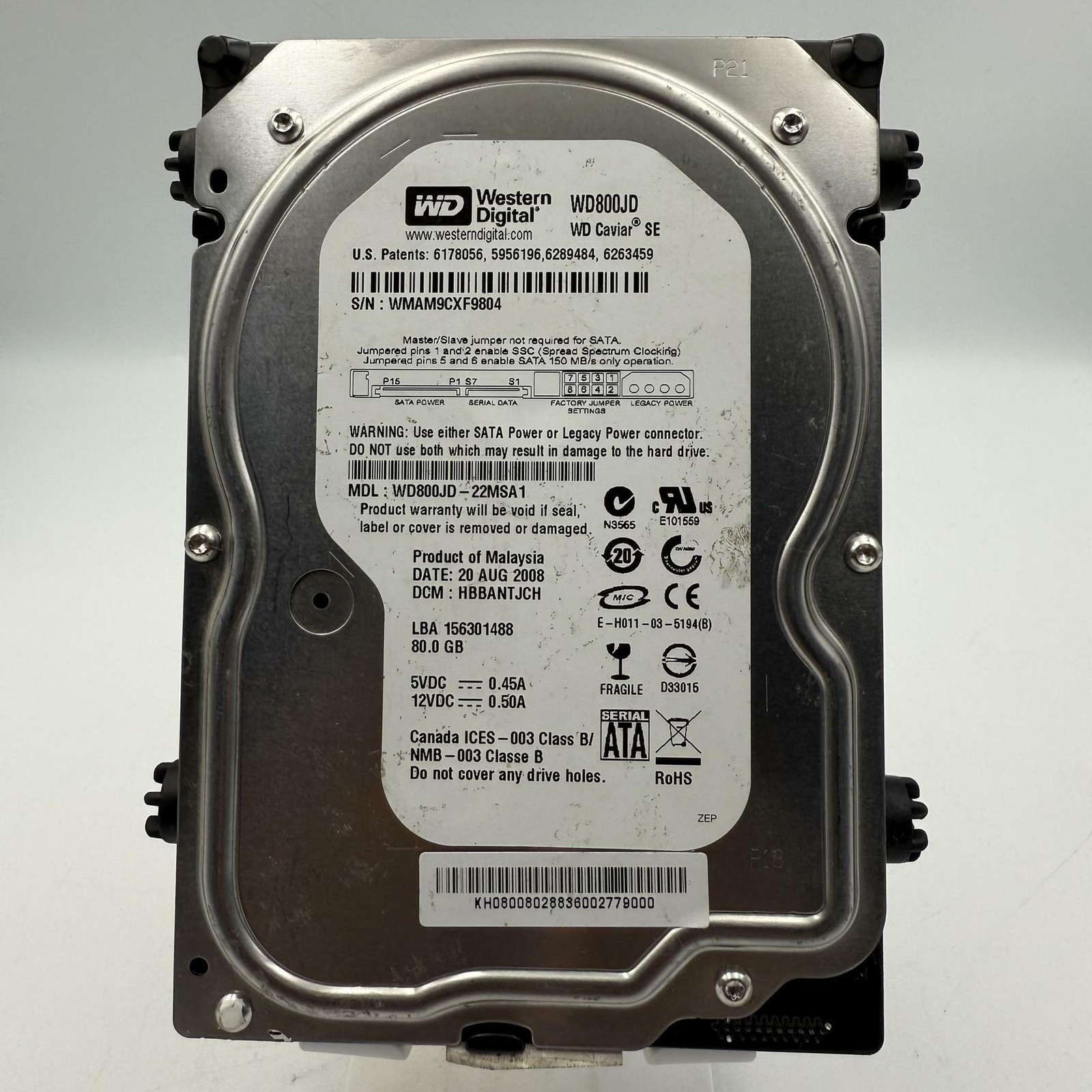 WD800JD-22MSA1, DCM HBBANTJCH, Western Digital 80GB SATA 3.5 Hard Drive