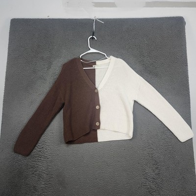 Versona Sweater Womens Medium Brown White Colorblock Button Front Knit Cardigan