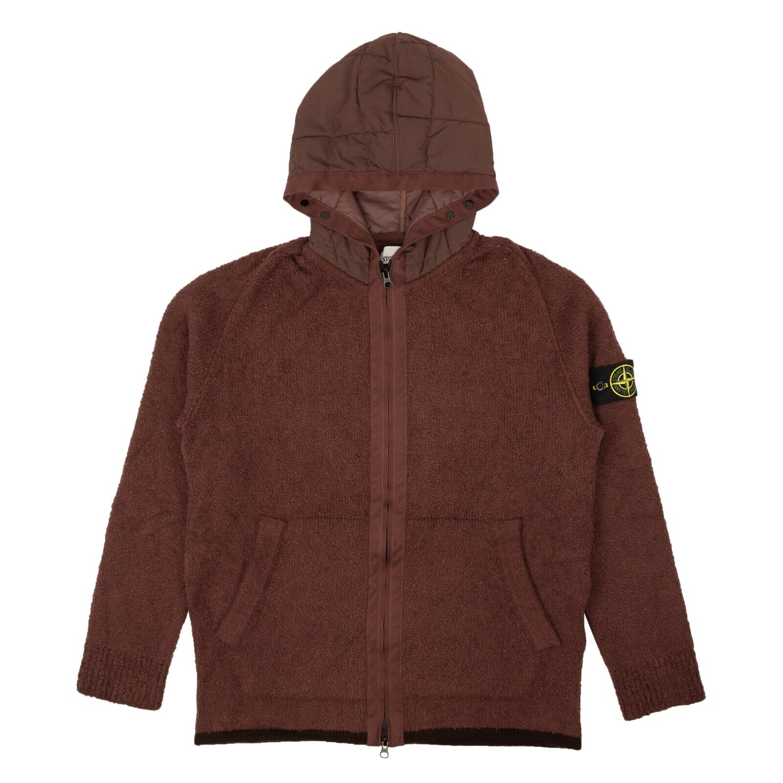 Pre-owned Stone Island Aged Wine Puprle Boucle Zip Up Puffer Hoodie Size Xl $585 In Red