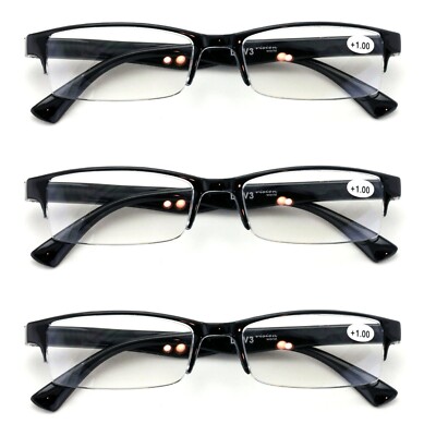 3 Pairs Lightweight Rectangular Unisex Readers Spring Hinge slim Reading Glasses