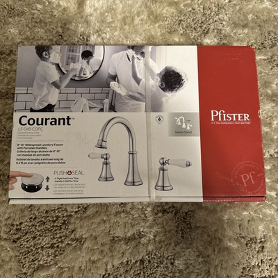 Pfister Courant 8in 2-Handle Bathroom Faucet in Chrome White Handles LF-049-COPC