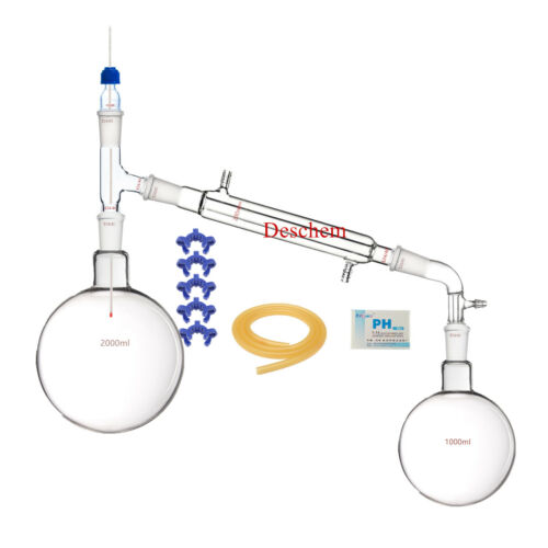 2000ml,24/40,Glass Distillation Apparatus,New Lab Vacuum Distill Glassware Kit