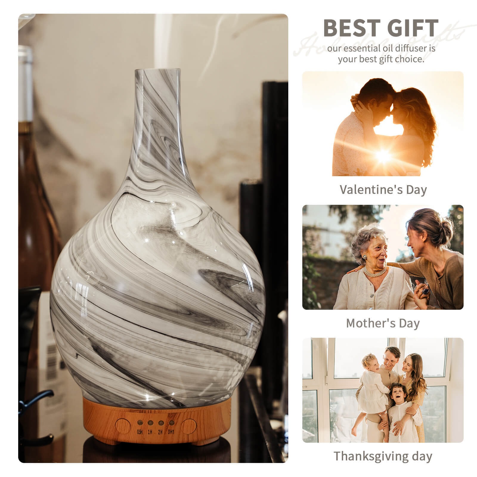 100ml Essential Oil Diffuser Glass Aroma Humidifier for Sleeping Yoga Office