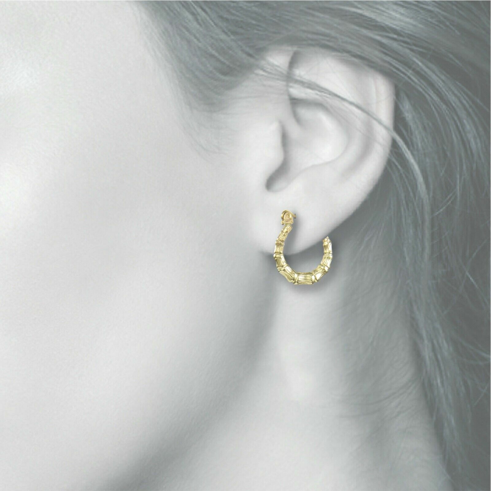 Pre-owned Handmade 10k Yellow Gold Round Bamboo Hoop Earrings - Door Knocker Women - 18.0 Mm