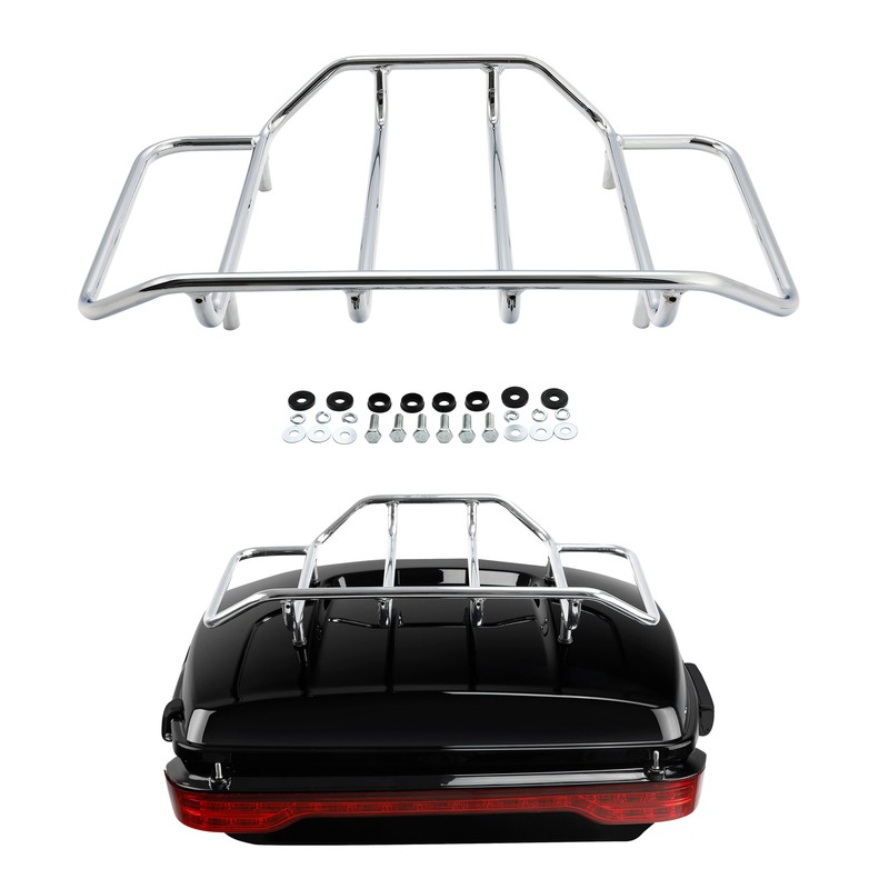 Chrome Trunk Luggage Top Rack Fit For Harley Tour Pak Touring Road Street Glide