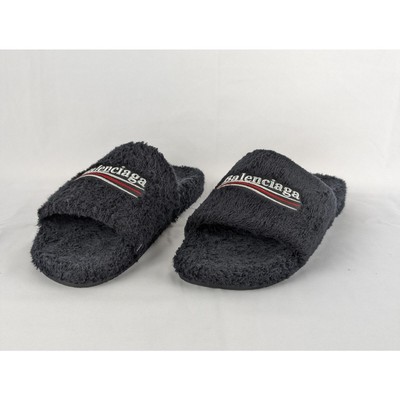 Pre-owned Balenciaga Soft Towel Material Furry Slide In Black/white/red / Q.2 Size 44