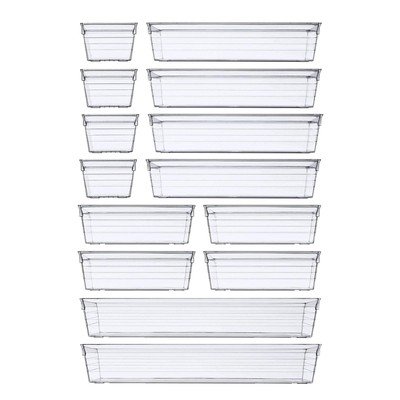 14 PCS Clear Plastic Drawer Organizer Tray, 4 Sizes Desk Drawer Divider Organ...