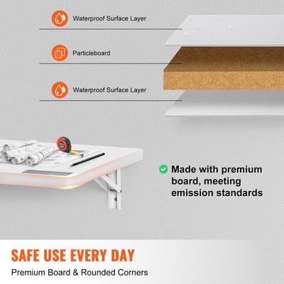 VEVOR Wall Mounted Floating Folding Table Laptop Desk Home Office 23.62x15.75 in