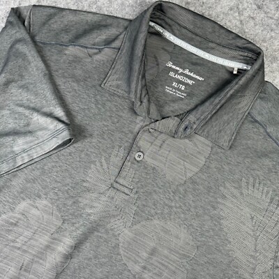Tommy Bahama Shirt Mens XL Dark Gr Short Sleeve Polo Island Zone Hawaiian Floral