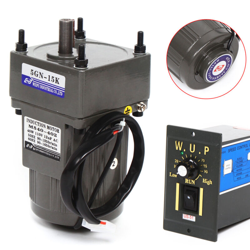 40W AC Gear Motor 110V Electric Motor Variable Speed Controller 1:15 90 RPM/min