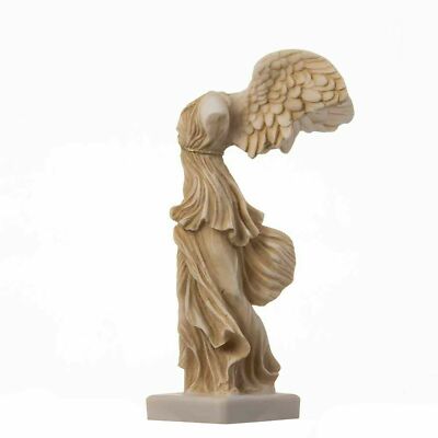 Winged Nike Victory of Samothrace Statue Gold Tone Alabaster 7.8 Inches