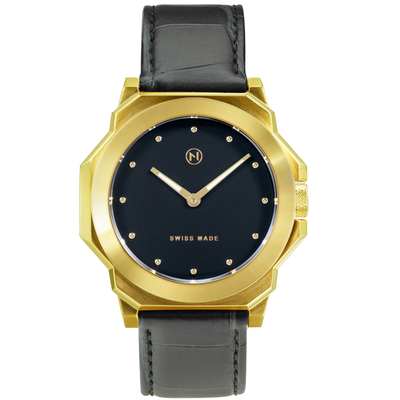 NOVE NOVE ROCKETEER GOLD BLACK WATCH - BRAND