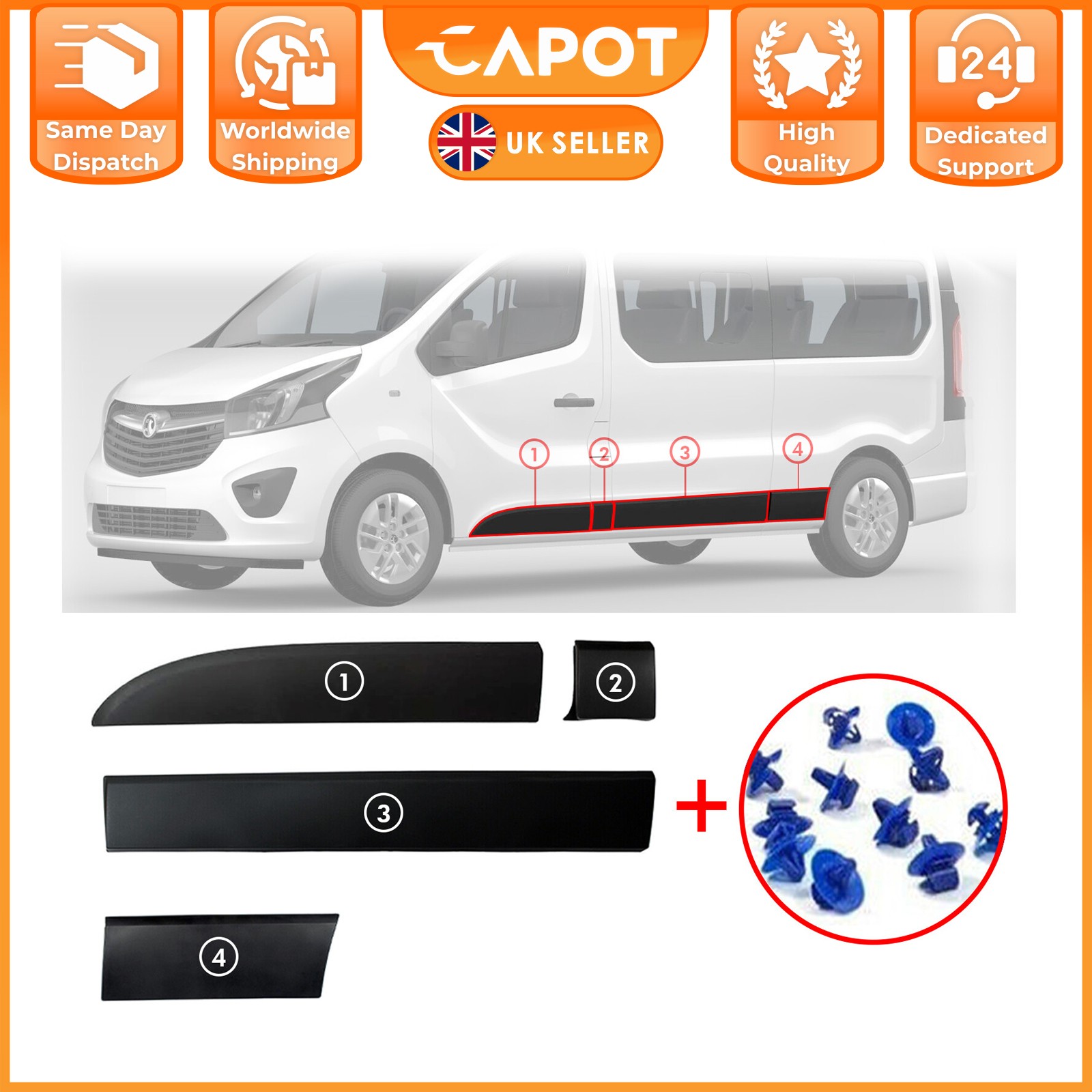 Left Side Moulding Panel Set For Renault Trafic MK3 Vauxhall Opel Vivaro B MK2