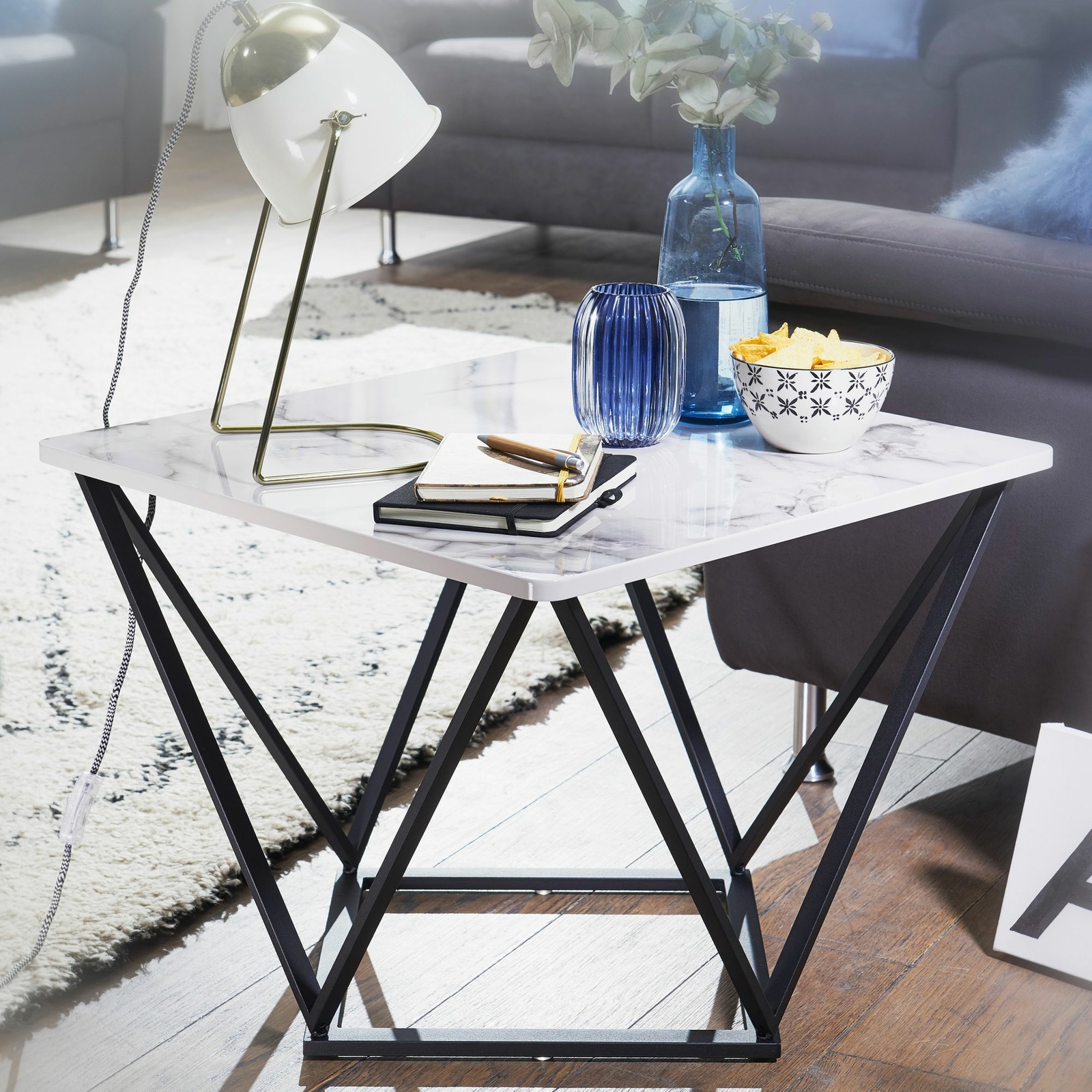 WOHNLING Couchtisch Marmor Optik Weiß 60x60 cm Wohnzimmertisch Beistelltisch NEU - Couchtisch Design