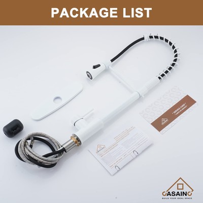 CASAINC Kitchen Faucet Matte White, 1.8 gpm Pull-Out Spring Single Handle Tou...