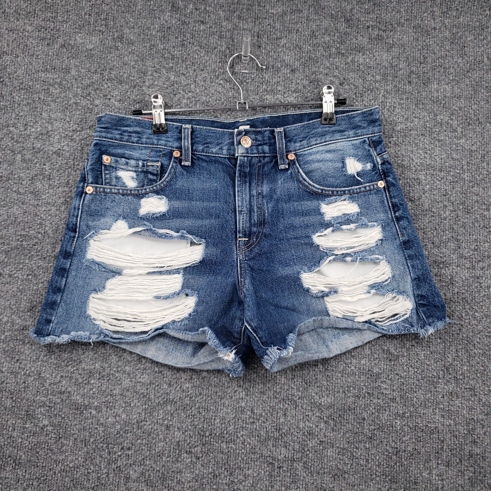 7 For All Mankind Shorts Womens 27 Blue Mid Rise Distressed Hot Pants Denim